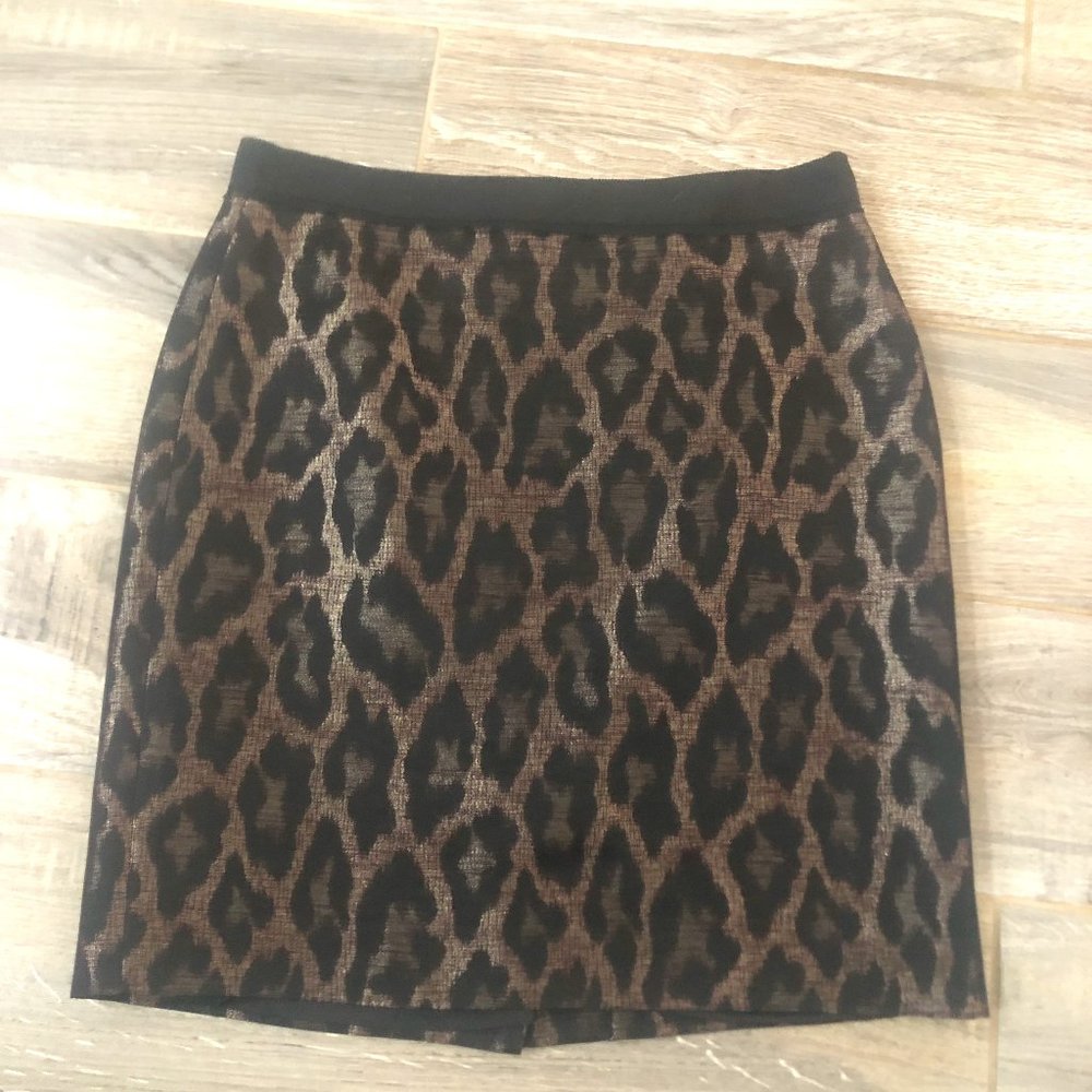ANN TAYLOR Petite Metallic Leopard Print Mini Skirt—SZ. 0P